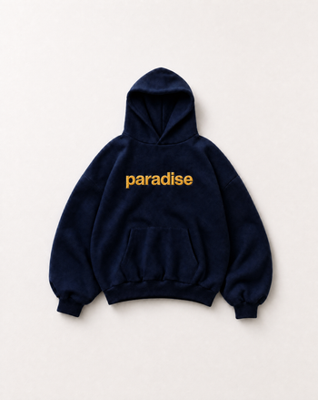 Navy Yellow Paradise heavyweight hoodie - front