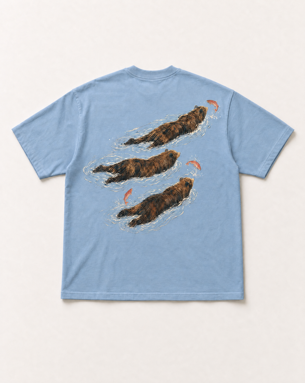 Baby blue Salmon run heavyweight tee