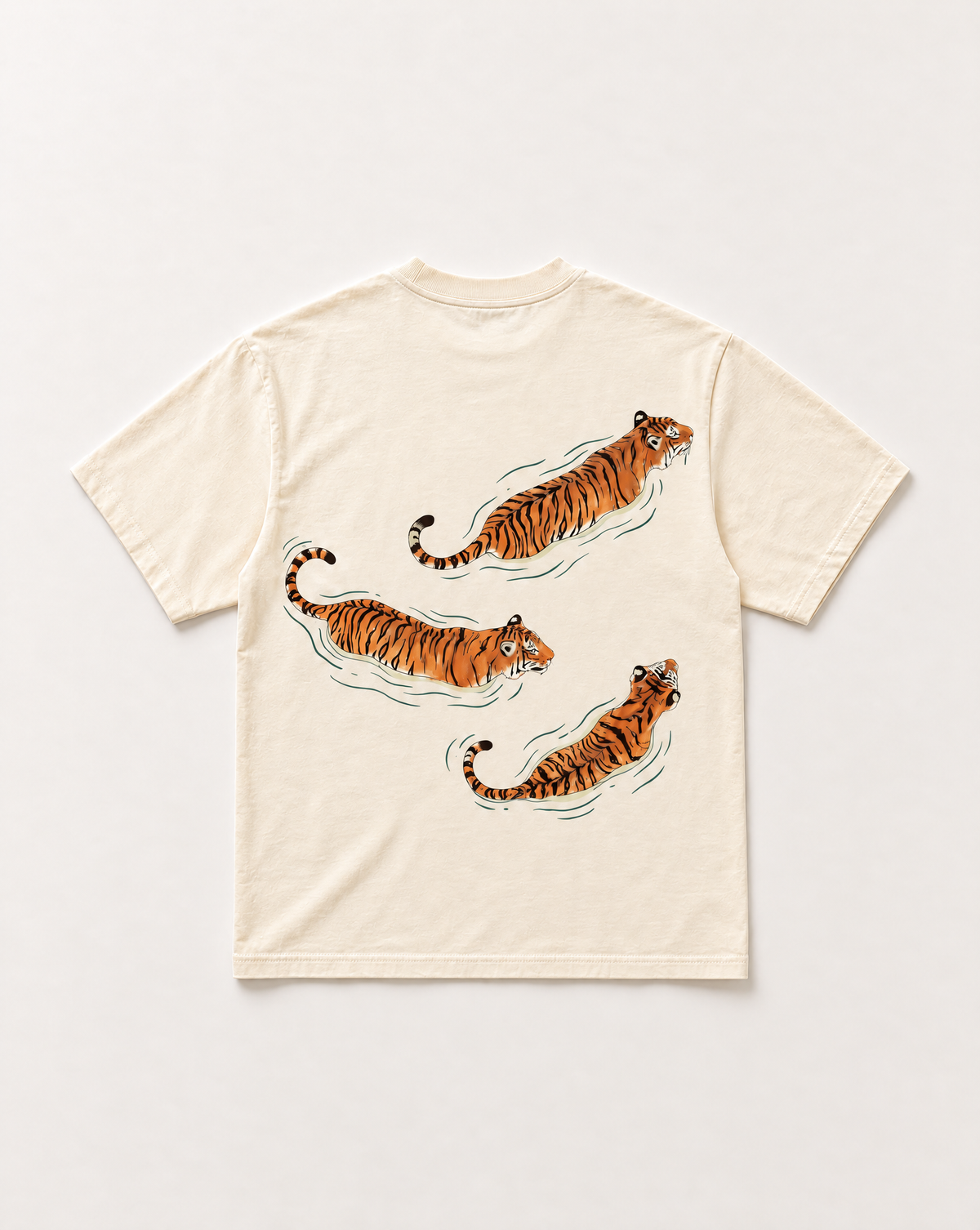 Cream Swimming tigers heavyweight tee