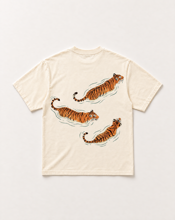 Cream Swimming tigers heavyweight tee