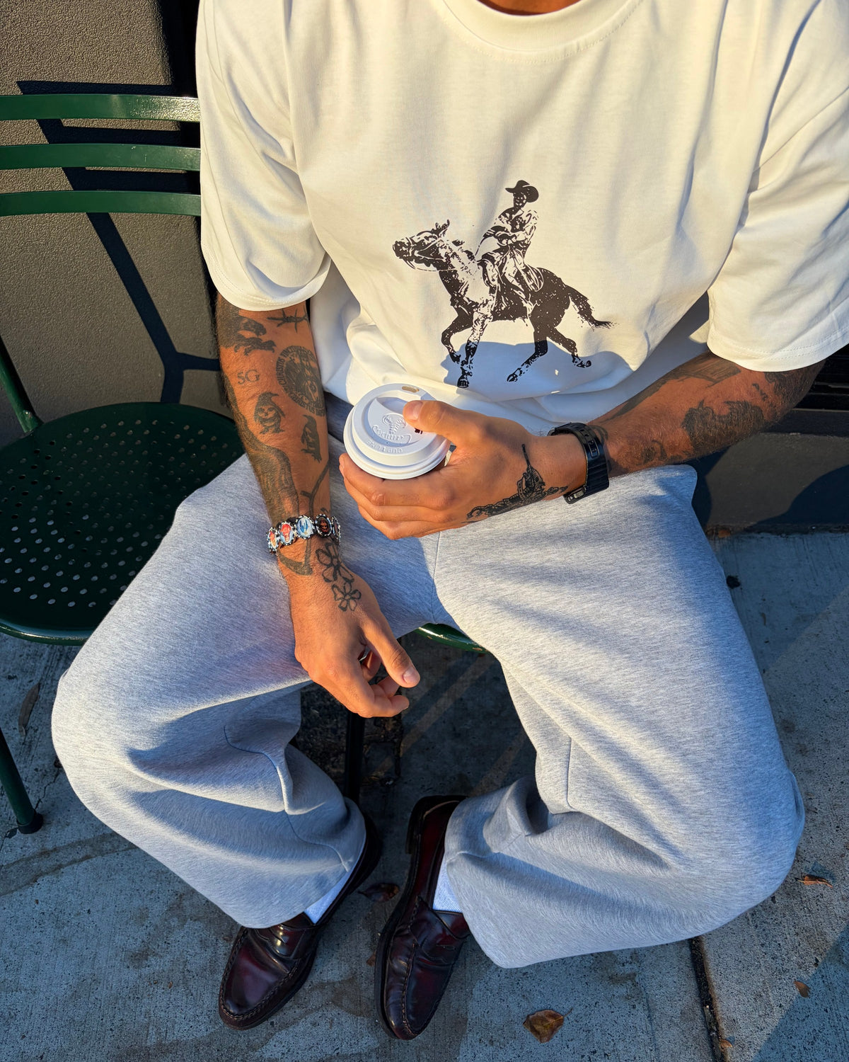 White cowboy heavyweight tee | Miguel, 180cm / 5'11", wearing size Medium (Classic Fit)