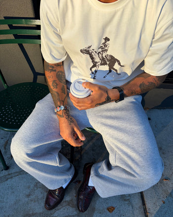 White cowboy heavyweight tee | Miguel, 180cm / 5'11", wearing size Medium (Classic Fit)