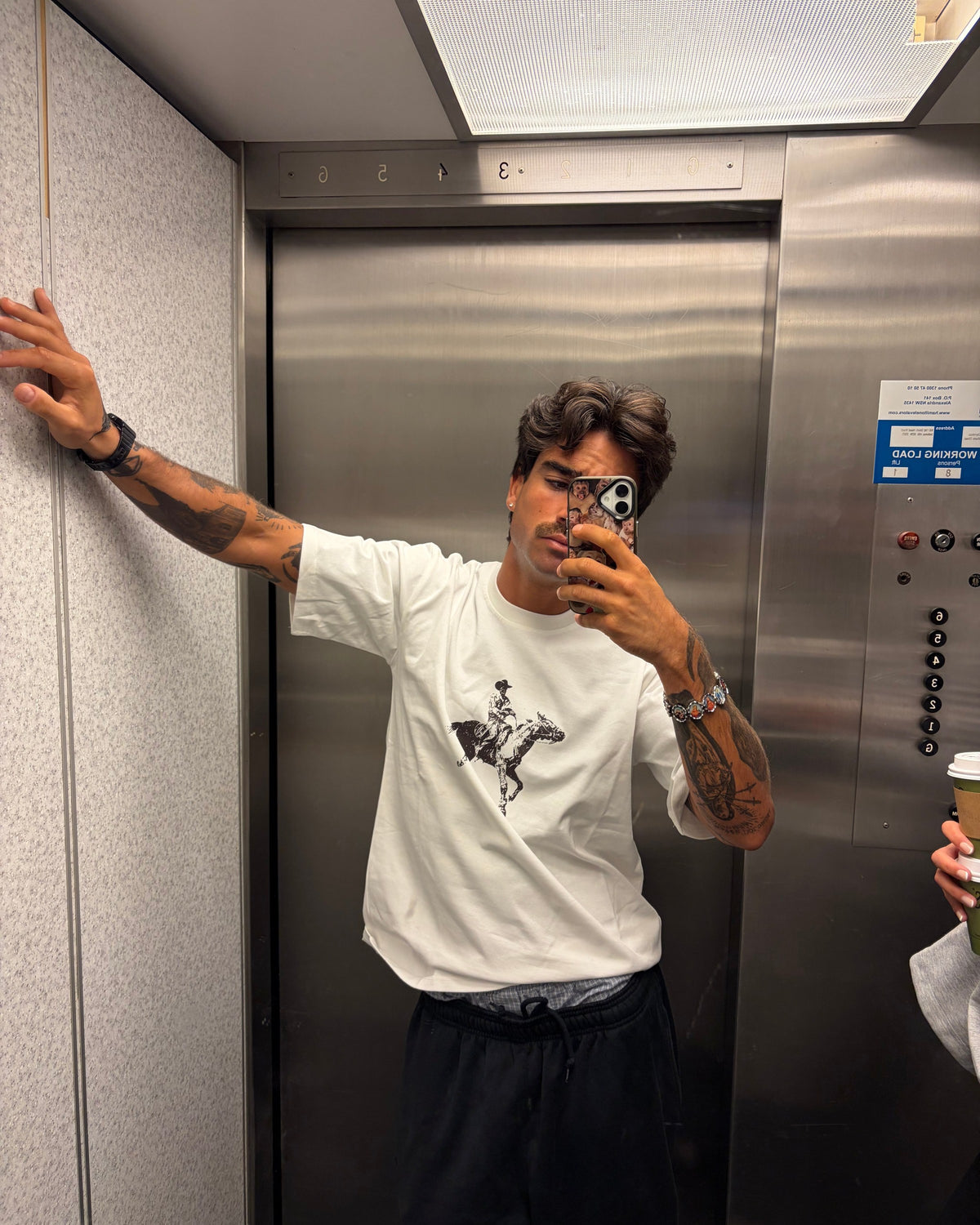 White cowboy heavyweight tee | Miguel, 180cm / 5'11", wearing size Medium (Classic Fit)
